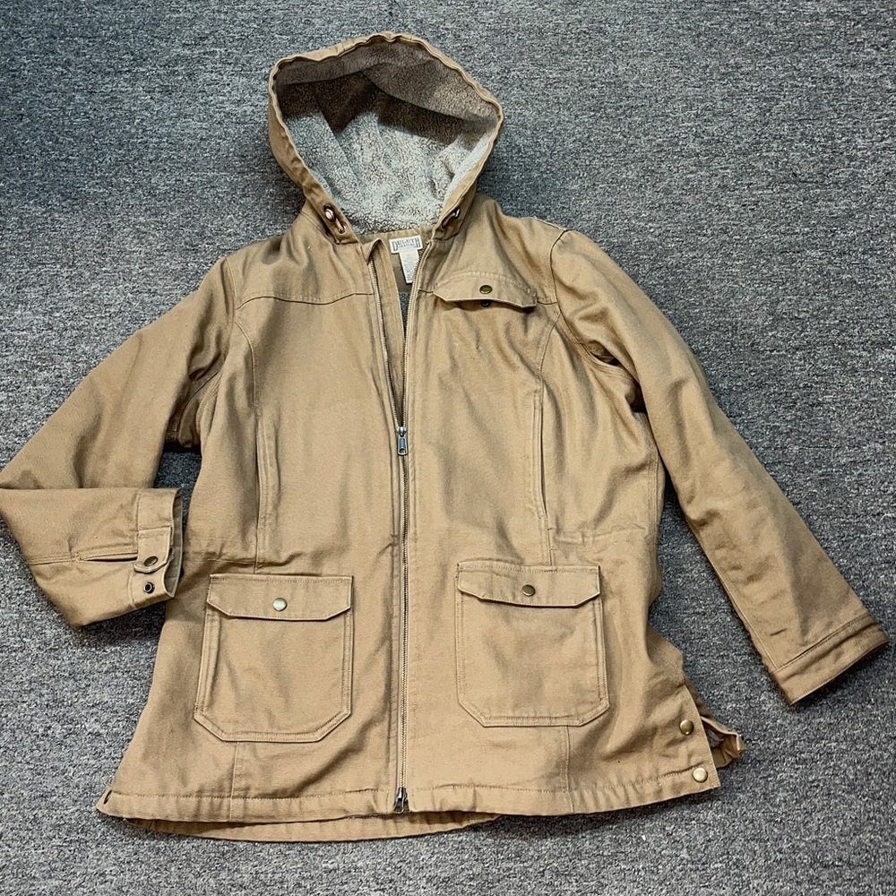 DULUTH TRADING COMPANY Tan Hooded Sherpa lined work coat